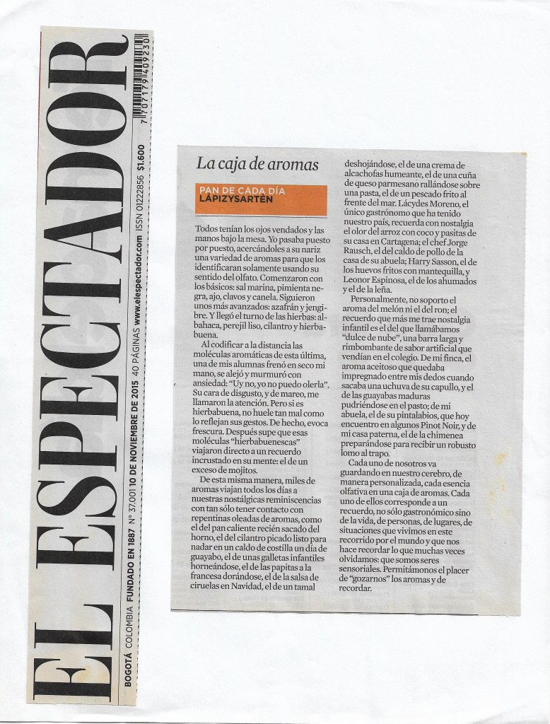 lasgastronomicas, aromas, recuerdos, ajo, sal marina, albahaca, cilantro, hierbabuena, galletas, Harry Sasson, Leonor Espinosa, Lacydes Moreno, cerebro, El Espectador, opinión, periodismo gastronómico, periodista gastronómica, food, food journalism, food journalist, maria carolina riaño, 